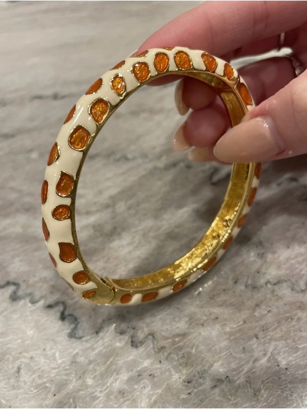 KENNETH JAY LANE Vintage Yellow Gold Animal Print Hinge Cuff Bracelet